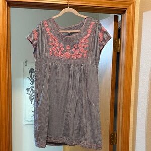 Ivy Jane Seersucker Striped Dress with Pink Embroidery